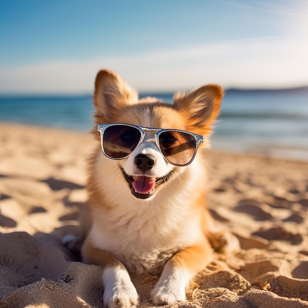 Hond ontspant op het strand