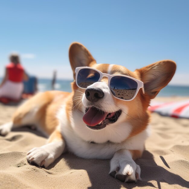 Hond ontspant op het strand