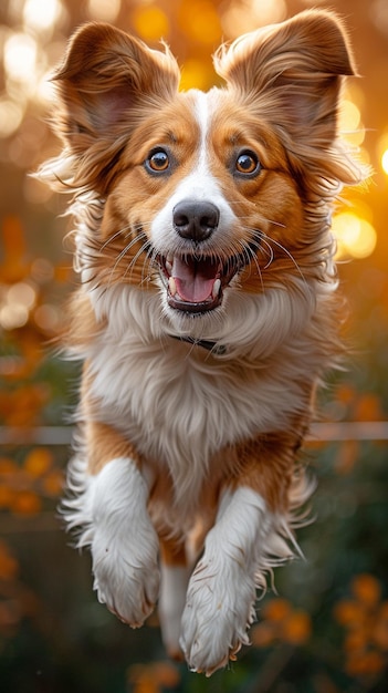 Hond op de speeltuin springt over het hek.