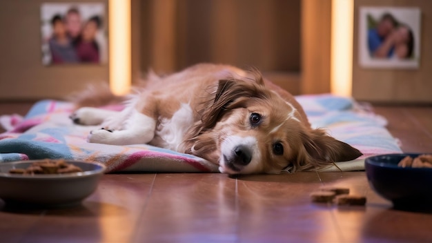 Hond op de vloer liggen.