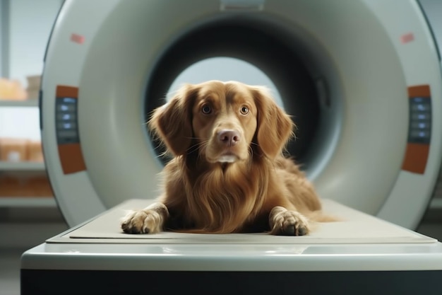 Hond op tafel onderzoek op dierenkliniek bij mri zorg om huisdieren generatieve ai