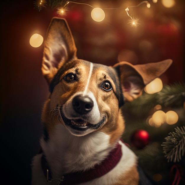 Hond portret kerst decoratie achtergrond