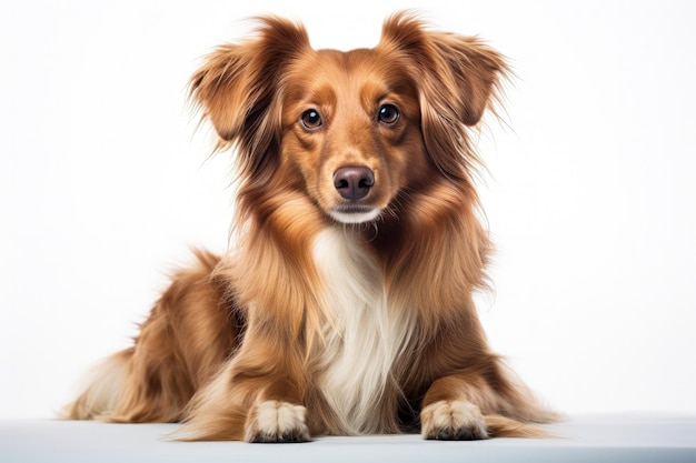 Hond poseren in studio tegen witte achtergrond