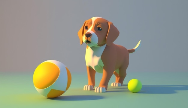 Hond speelt met een bal dynamische Ai Generative