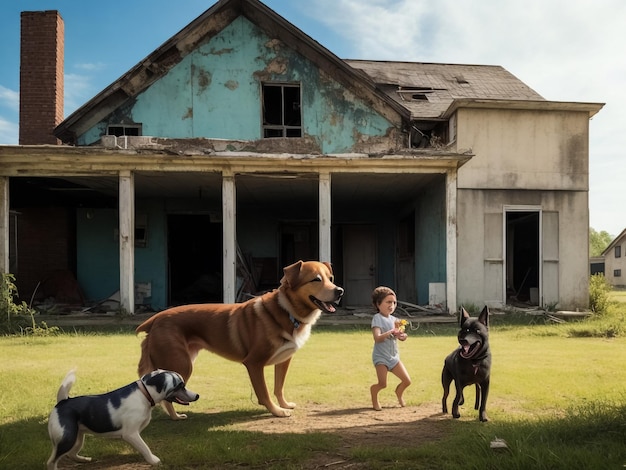 hond speelt met menselijke familie