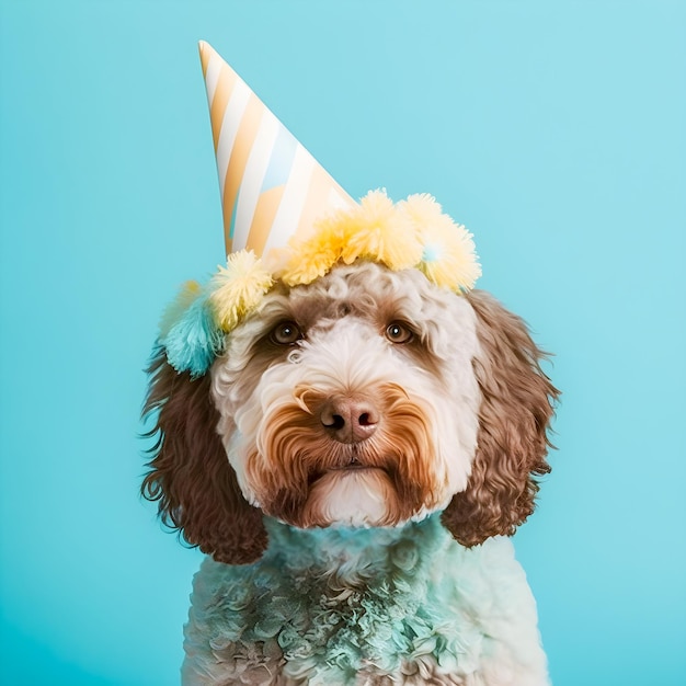 Hond verjaardag vintage stijl illustratie pastelkleuren