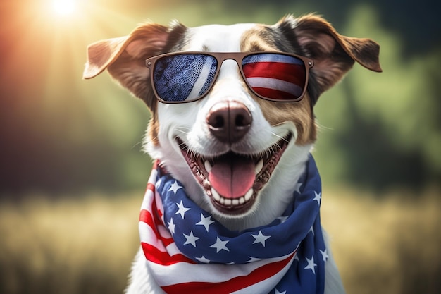 Hond voor de onafhankelijkheidsdag van de Amerikaanse vlag op 4 juli