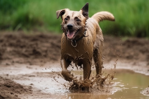 Hond vuile modder Gelukkig plas Genereer Ai