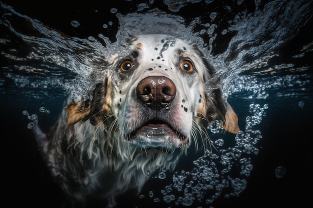 Hond zwemt onder water met open ogen Gegenereerd door AI