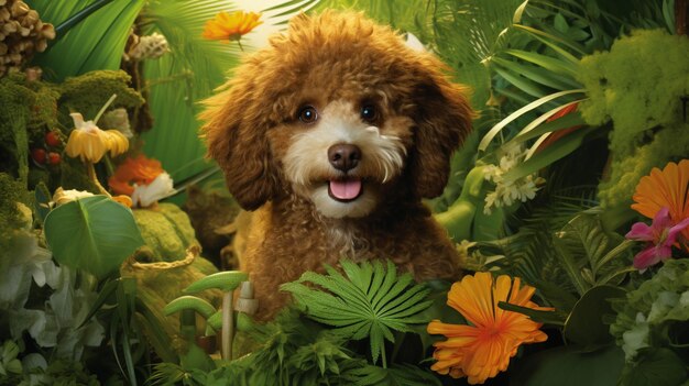 Honden in bloemen Hoogdefinitie fotografie creatieve behang