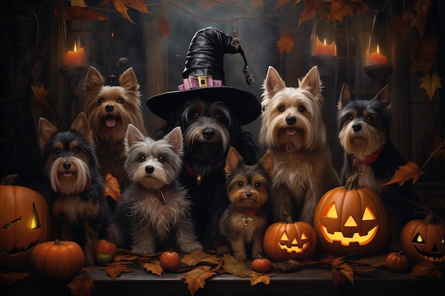Honden in grillige Halloween-kostuums gemaakt met generatieve AI