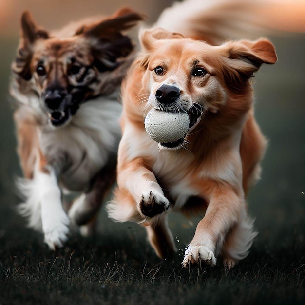 honden spelen schattige puppy's sporten spelen met een bal