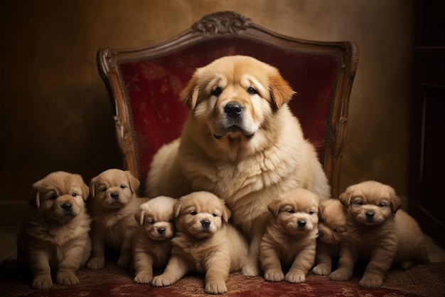 Hondenmoeder met kleine puppy's Genereer Ai