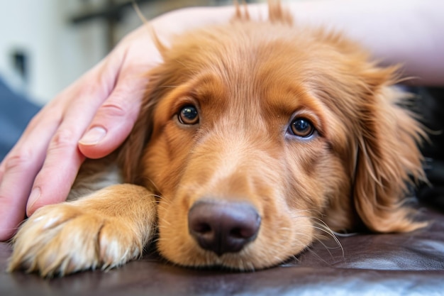 Hondenpoot vastgehouden in de hand van de dierenarts en vertoont tekenen van pijn