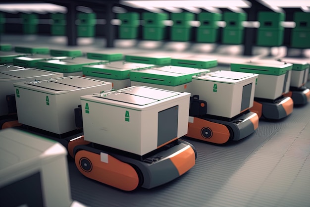 Honderden pakketten per uur worden efficiënt gesorteerd door AGV-robots, geautomatiseerde geleide voertuigen.