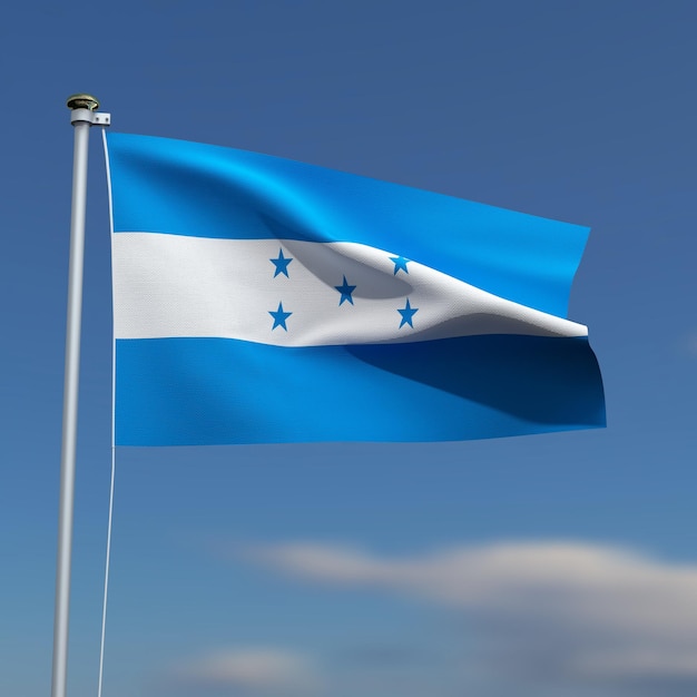 Foto la bandiera dell'honduras sventola davanti a un cielo blu con nuvole sfocate sullo sfondo