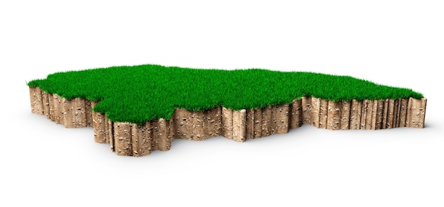 ホンジュラスマップ土壌土地地質断面図、緑の草と岩の地面のテクスチャ3d