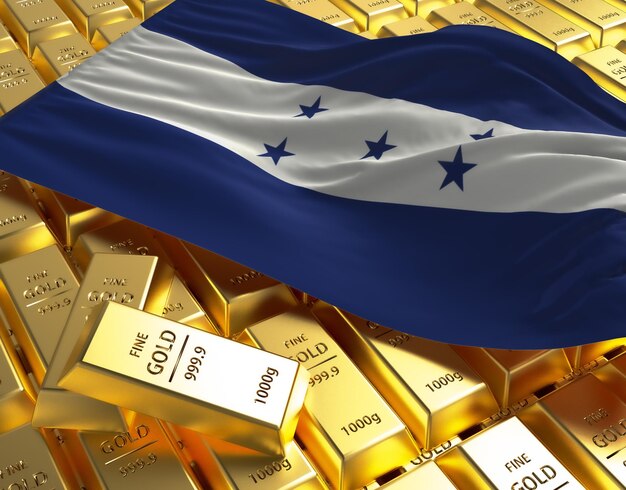 Honduras national country flag on golden ingots bars