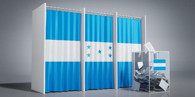 Honduras voting booths with country flag and ballot box 3D illustration
