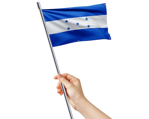 Hondurese vlag zwaaiend in handen met symbool van de nationale identiteit van de onafhankelijkheid