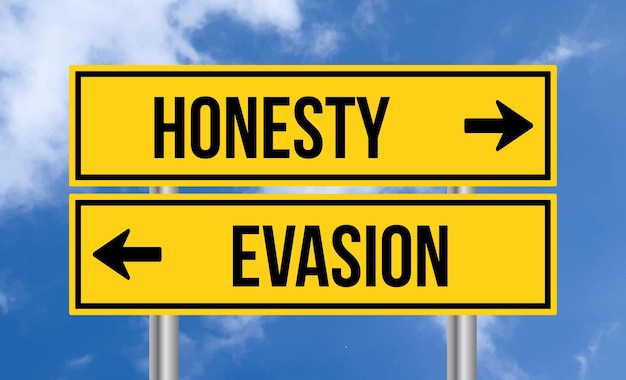 Honesty or evasion road sign on cloudy sky background