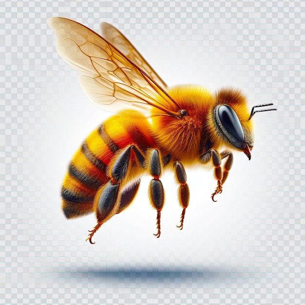 Photo honey bee in the air isolated black eyes black antennae and eight legs ai generation