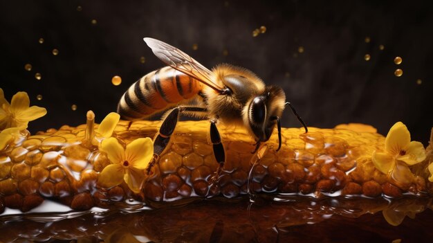 Photo honey bee apis mellifera on honeycombs