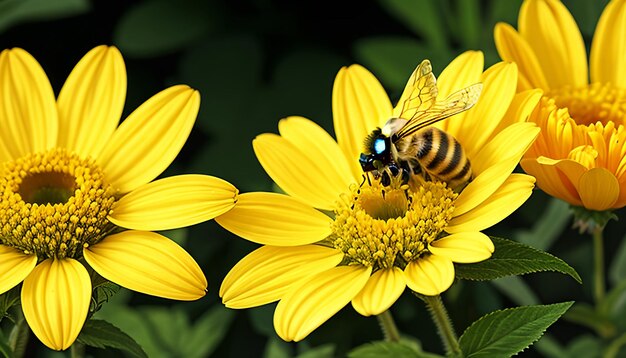 Honey bee and beautiful yellow flower