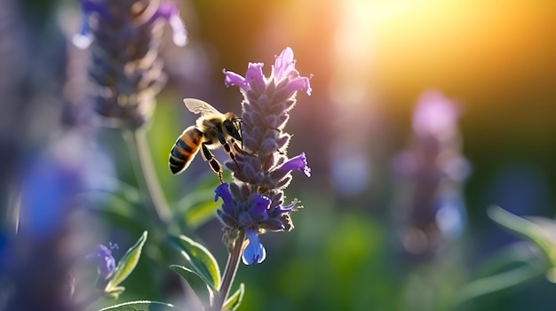 Honey bee on blue aster ai