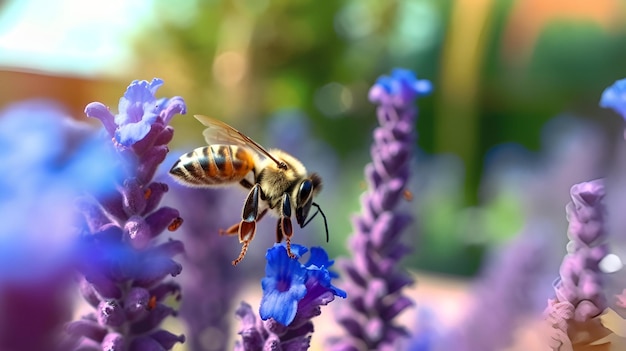 Honey bee on blue aster ai