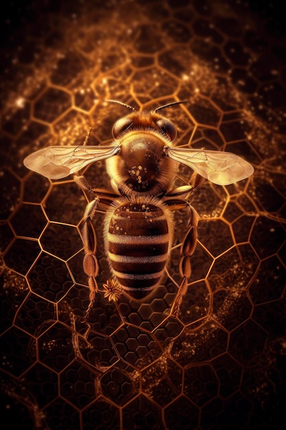 Медоносная пчела на сотах улья