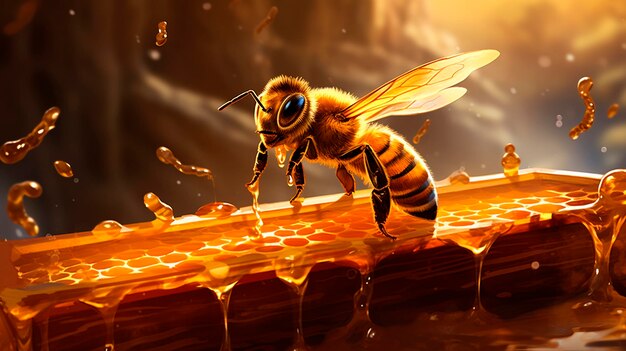 Honey bee on honeycomb generative ai