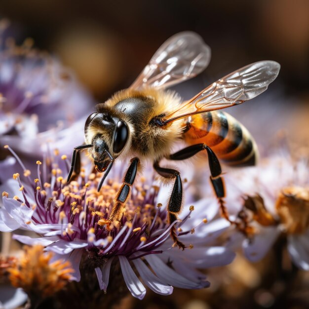 A Honey Bee is sitting on a flower