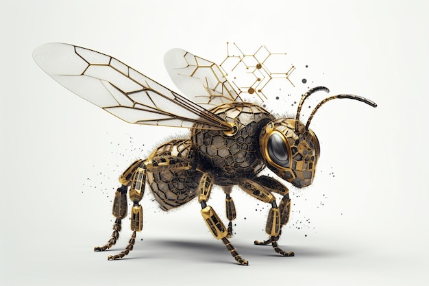 Honey bee isolated on background 3d render illustration generative ai