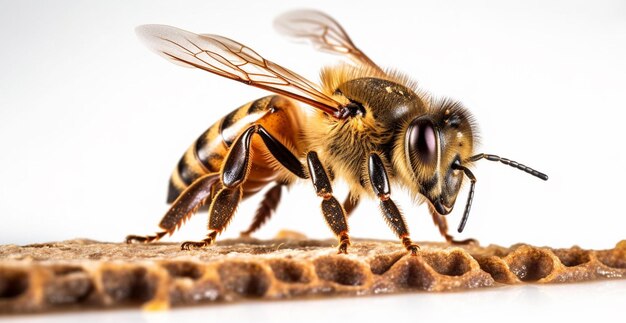 ミツバチ, 隔離された, 白, 背景, 側面図, ai, 生成された, 画像