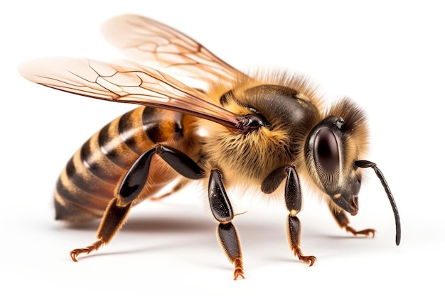 Honey Bee Landing Geïsoleerd op witte achtergrond Generatieve AI