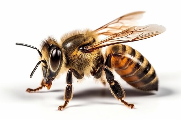 Honey_bee_landing_isolate_on_white_background_cutout