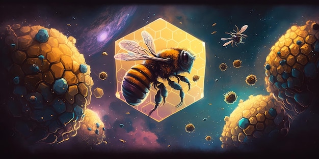 Photo honey bee in outer space space fantasy