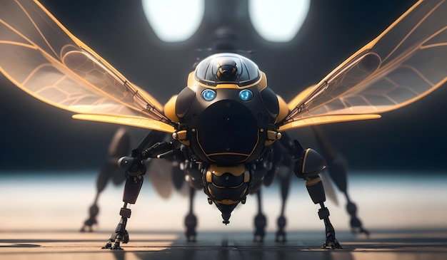 Photo honey bee robot background generative ai