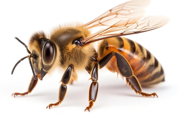 Honey Bee Walking Geïsoleerd op witte achtergrond Generatieve AI