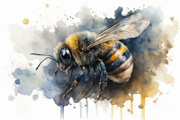 Honey bee watercolor painting handdrawn style