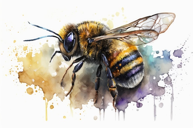 Honey bee watercolor painting handdrawn style