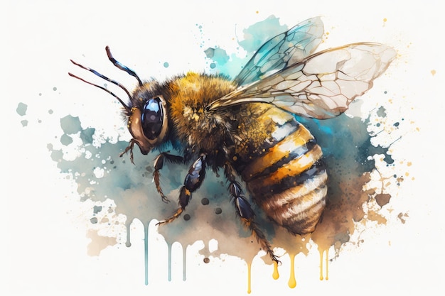 Honey bee watercolor painting handdrawn style
