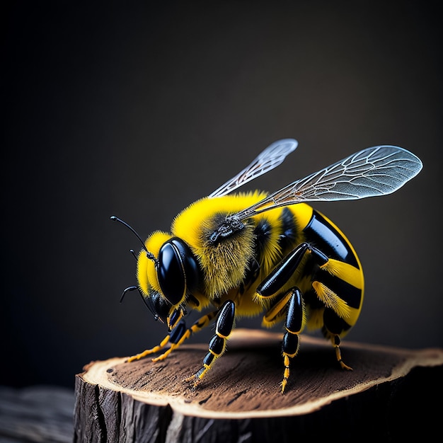 Honey bee on a wood surface