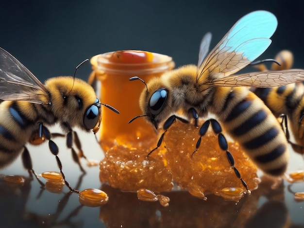 Honey and bees Generative AI Illustration