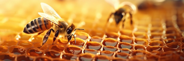 Медоносные пчелы работают золотые соты мастерство природы и сложная красота пчеловодства