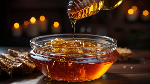 Honey Being Poured Into a Bowl of Honey