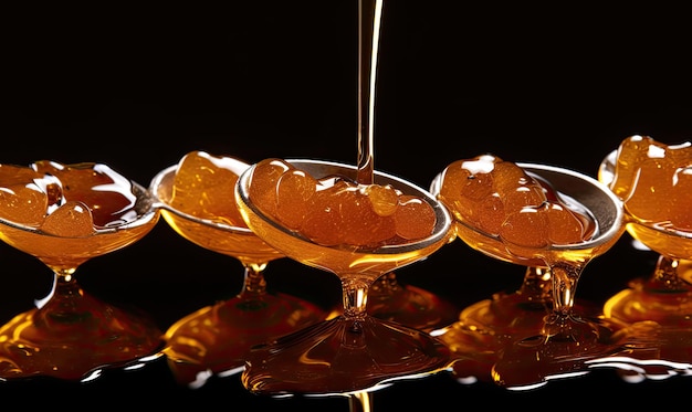 Photo honey being poured into small glass bowls