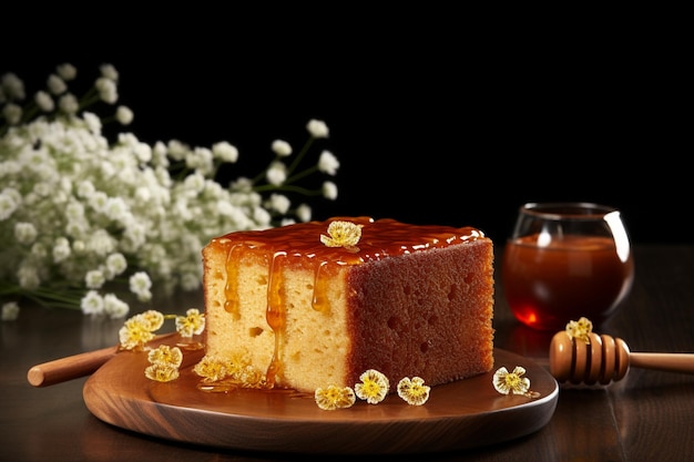 Photo honey cake on dark background