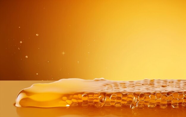 A honey comb is being washed up in a yellow liquid.